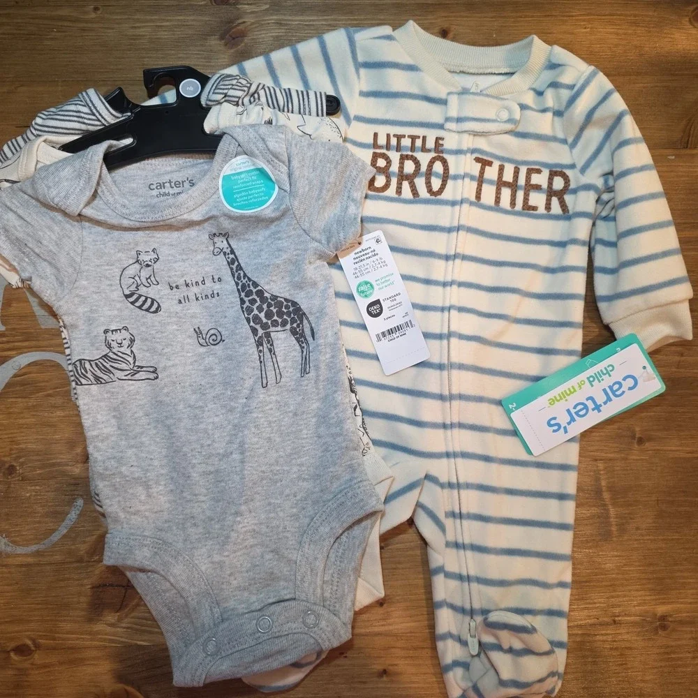 NEW Set Of 4 Carter's Newborn Big Brother Outfits Blue Grey White